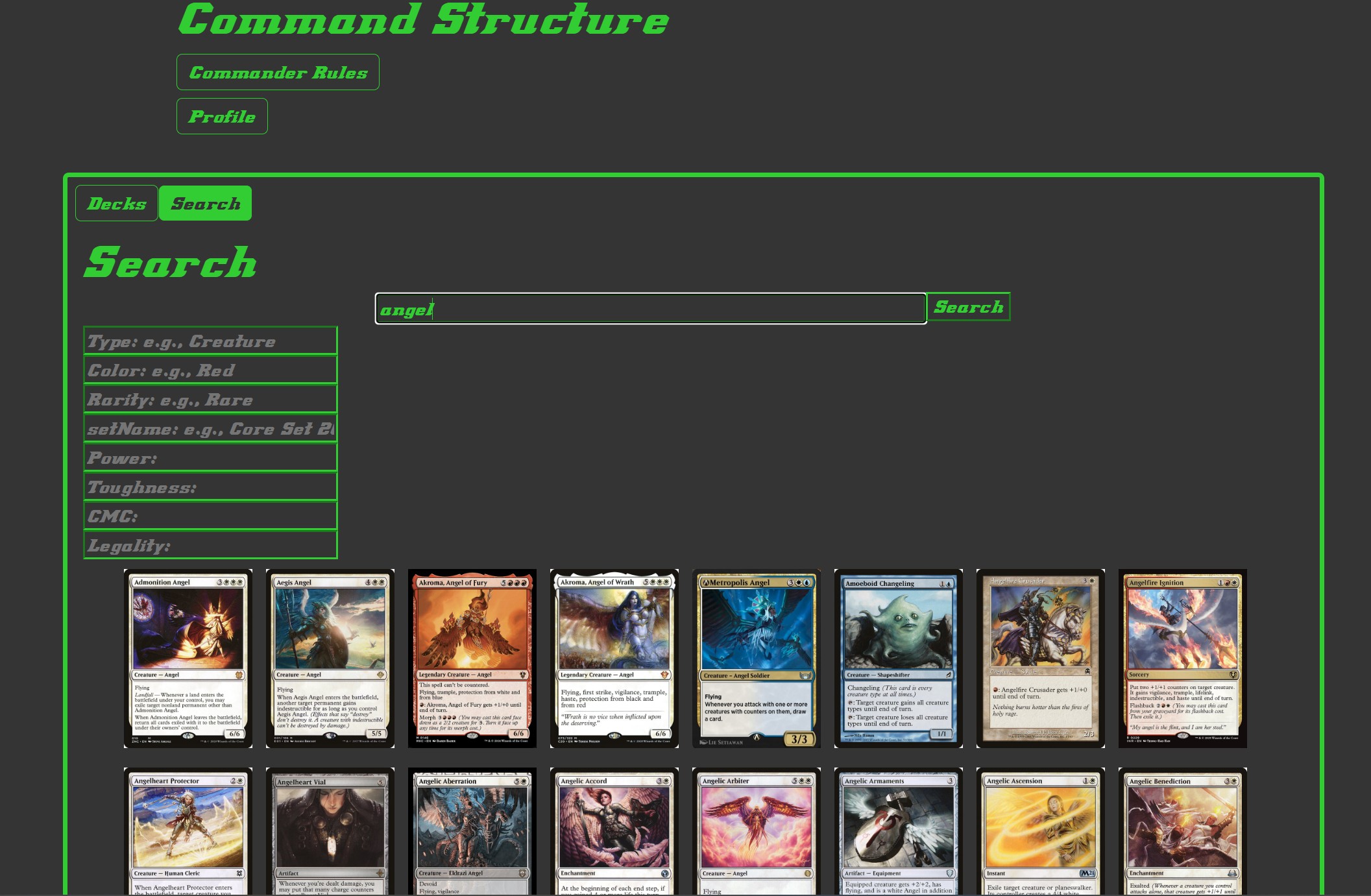 Command Structure Search Page