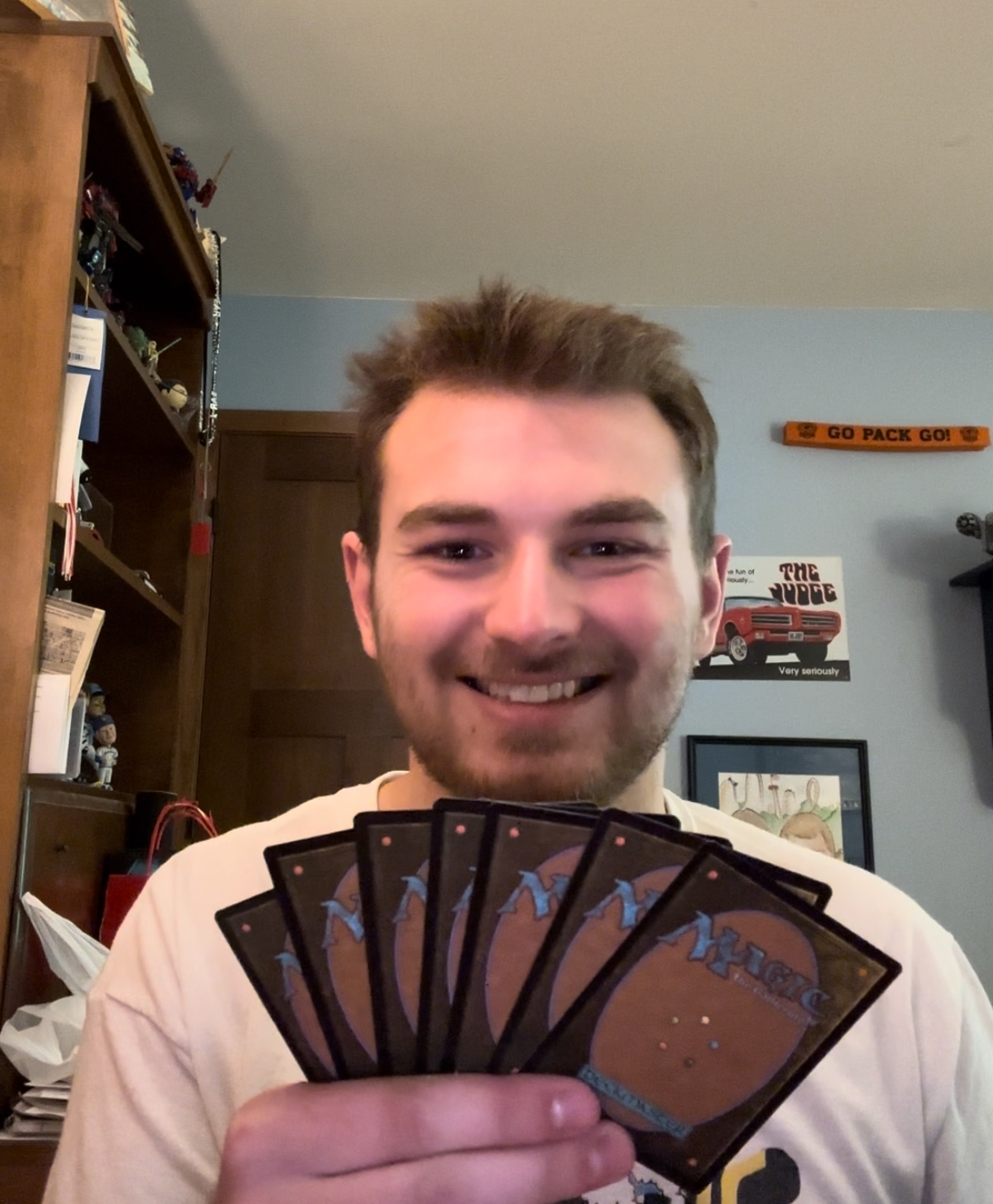 Me holding Magic cards